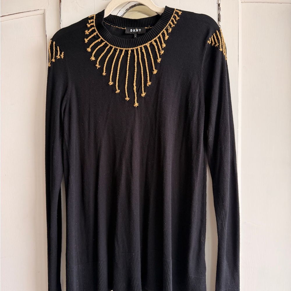 DKNY Black Top with Gold Accents